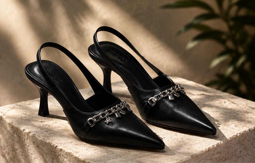 Escarpins noirs à talon avec chaîne noirs