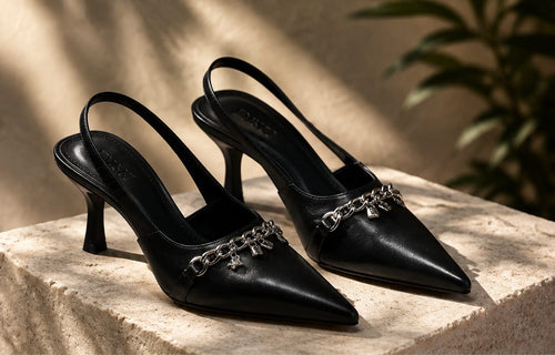 Escarpins noirs à talon avec chaîne noirs